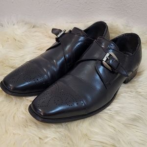 Stacy Adams Black Leather Kimball Wingtip Monk Strap Oxford Slip On Dress Shoe